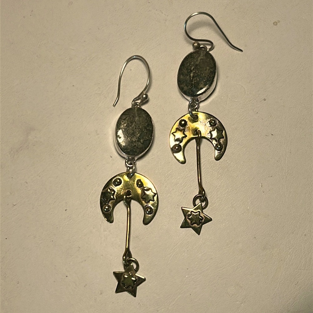 Pyrite Moon Solid SS Earrings